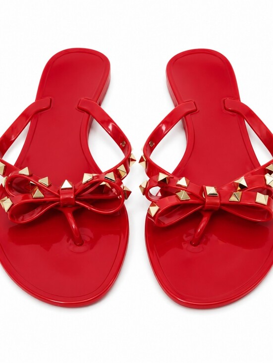 le chateau Shoes - Le Chateau Red Studded Jelly Thong Sandals – Bow Detail Size 9